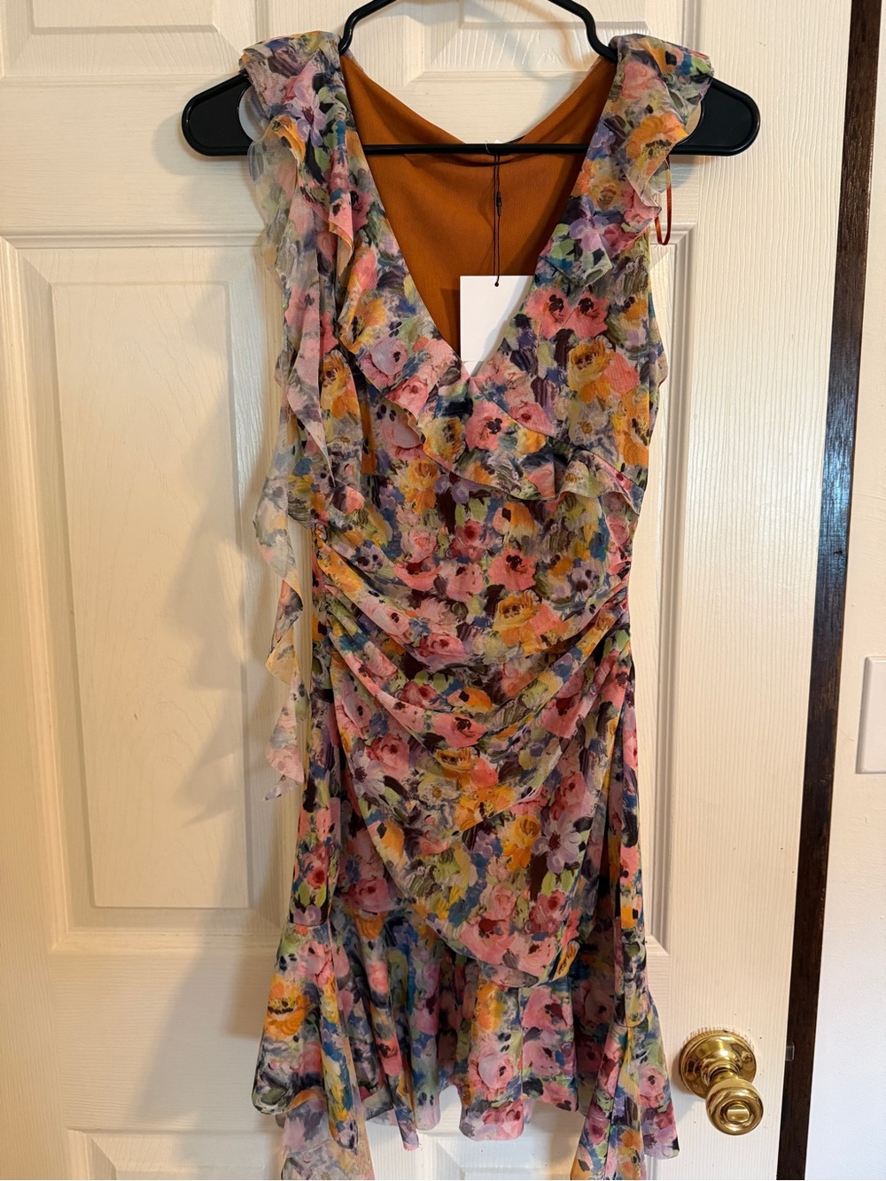 Zara Multicolor Floral Ruffle Mini Dress in Pink, Orange & Purple - Picture 4 of 8